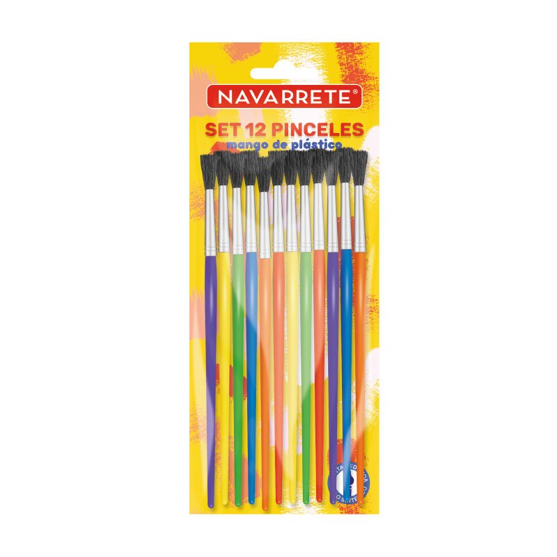 Set de pinceles de plástico de colores x12 unidades