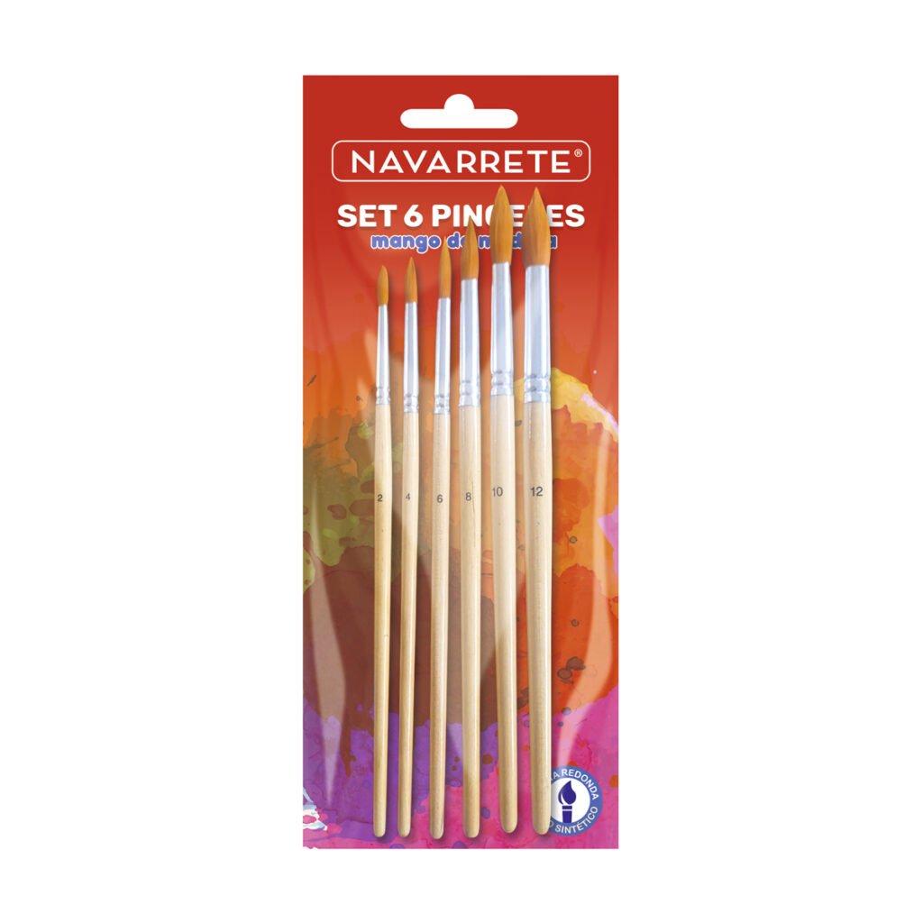 Set de pinceles punta redonda x6 unidades para pintura y trazos finos