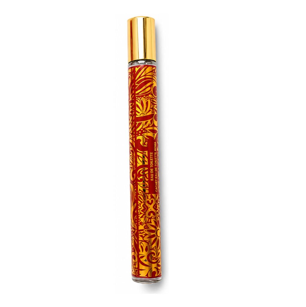 Perfume Doha 35 ml color rojo con diseño árabe elegante sobre fondo blanco