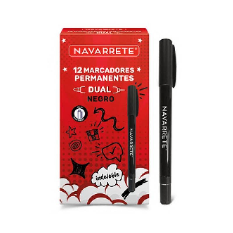 Marcador indeleble dual negro caja 12 und doble punta