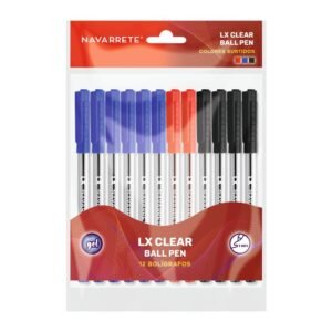 Set de bolígrafos LX Clear Ball x12 unidades colores rojo, azul y negro