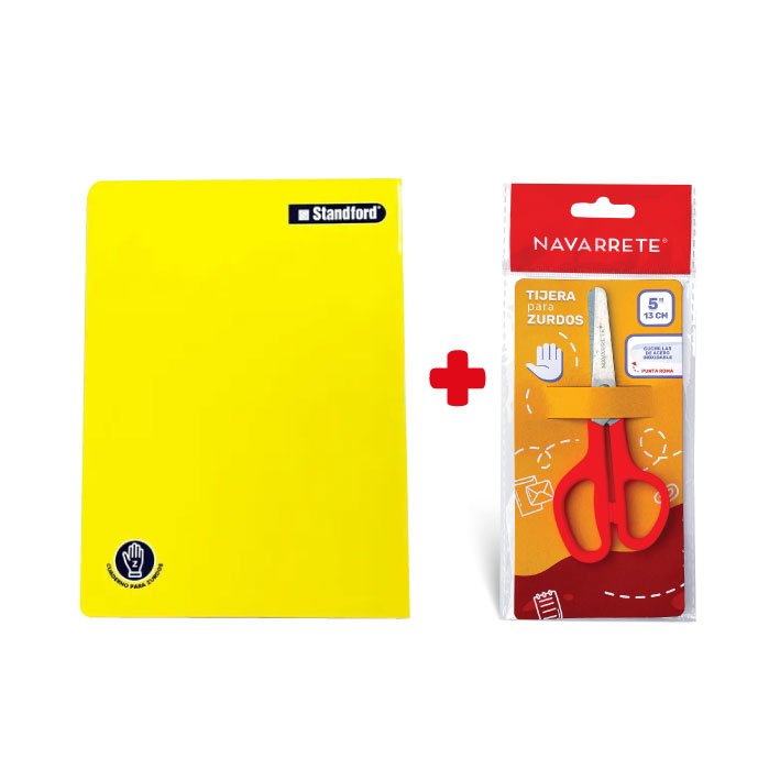 Tijera de zurdo y cuaderno de zurdo